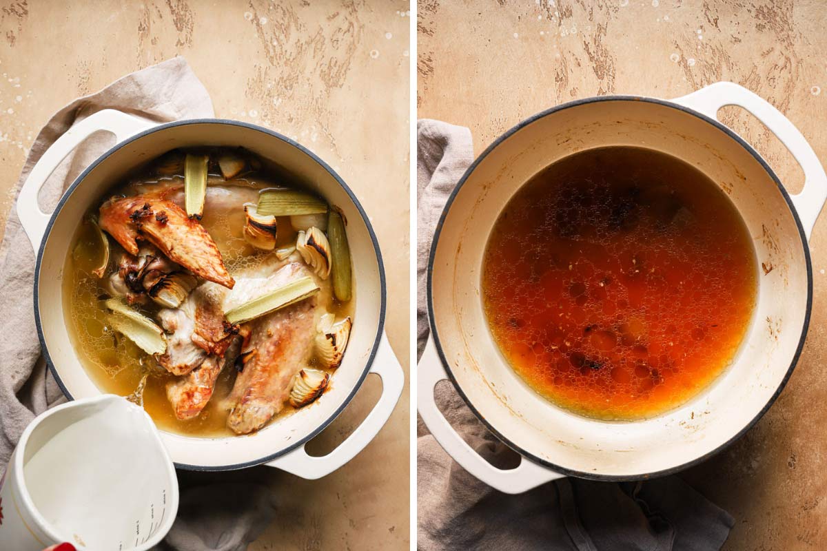 Fully cooked homemade turkey stock.